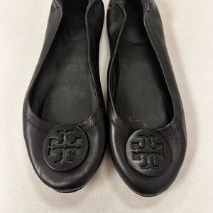 Tory Burch Womens Minnie Travel Ballet Black Napa Leather Flats Size 8/EU 39